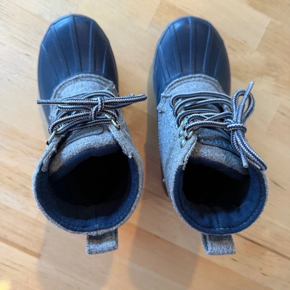Sperry Kids Port Duck Boots Navy Blue Grey Wool Lace Up STL263608 Size 11M